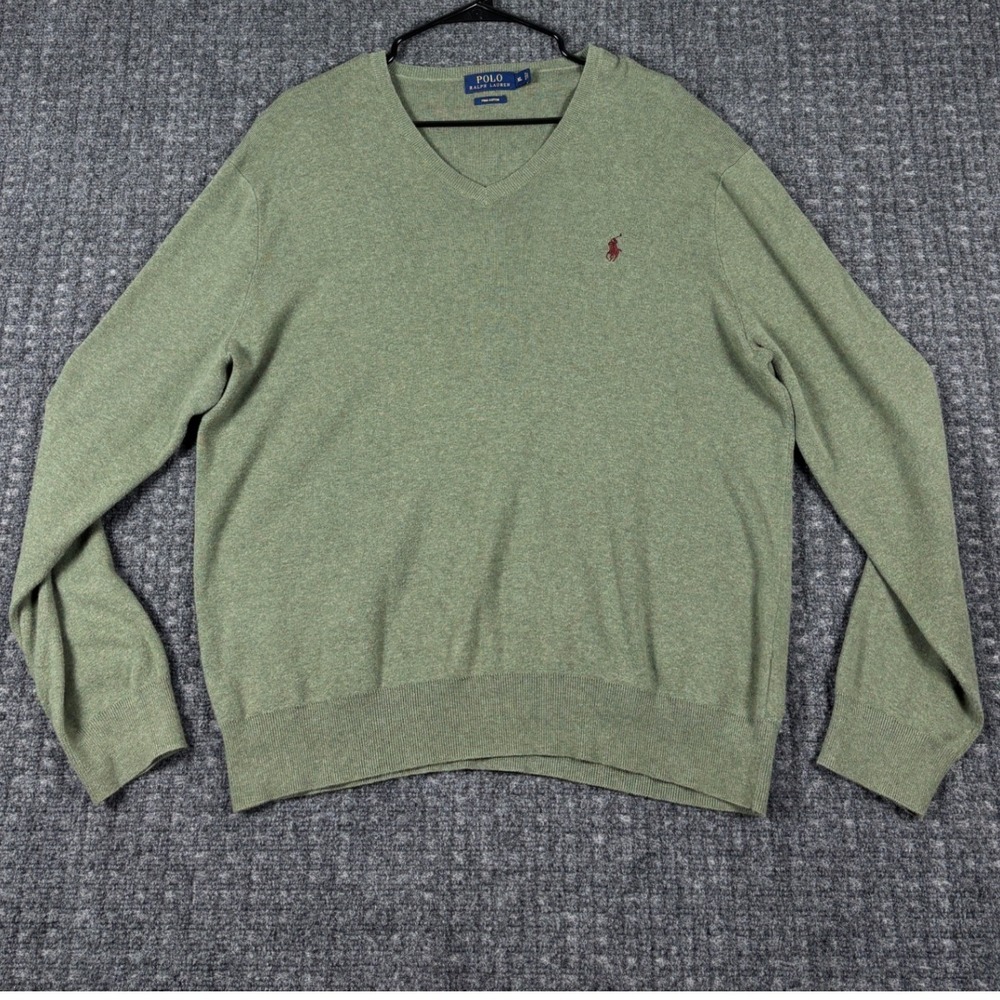 Polo Ralph Lauren Pima Cotton V-Neck Sweater XL Sage Green Pony Logo Mens